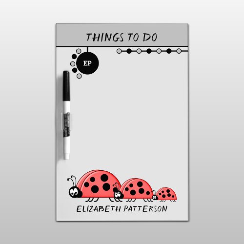 Add name initials ladybugs for kids grey dry erase board