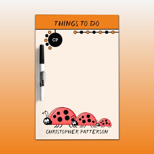 Add name initials ladybugs for kids orange dry erase board