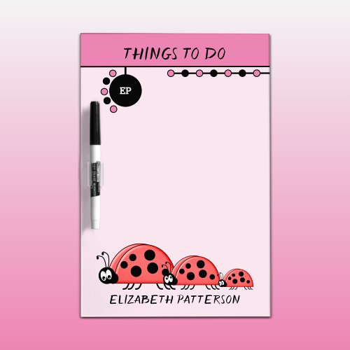 Add name initials ladybugs for kids pink dry erase board