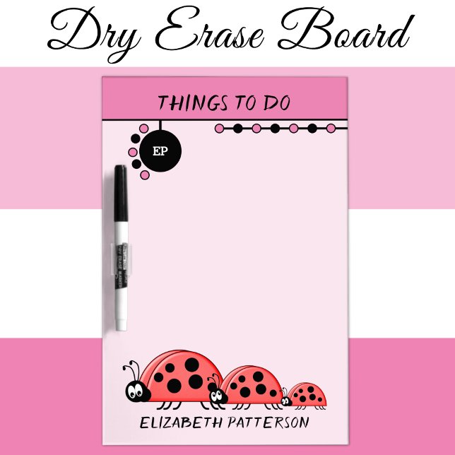Add name initials ladybugs for kids pink dry erase board (Creator Uploaded)