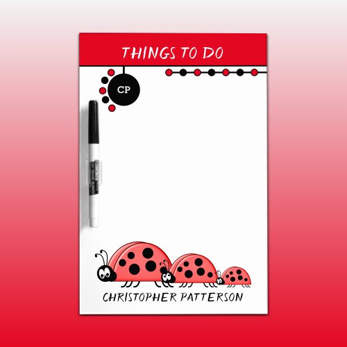 Add name initials ladybugs for kids red dry erase board