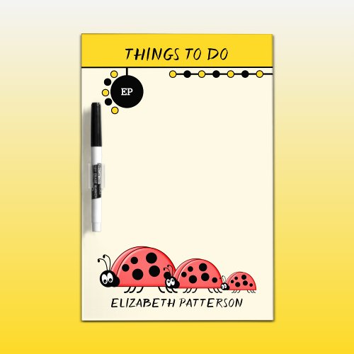 Add name initials ladybugs for kids yellow dry erase board