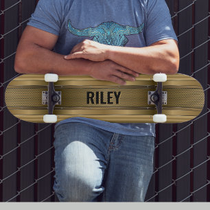 Add Name Initials, Metallic Gold Strips Skateboar Skateboard
