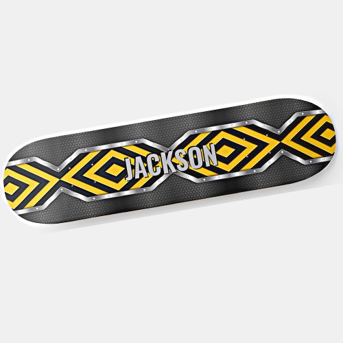 Add Name Initials Metallic Silver Yellow Black    Skateboard