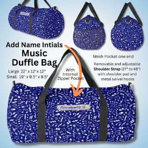 Add Name, Initials, Music Notes on Blue Duffle Bag