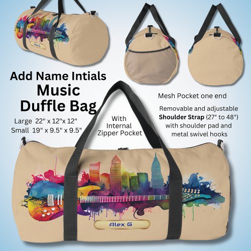 Add Name Initials Paint Guitar with City Skyline Duffle Bag