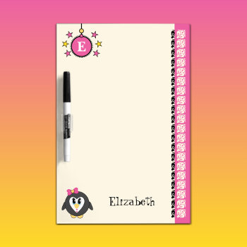 Add Name Initials Penguin For Kids Pink Dry Erase Board by LynnroseDesigns at Zazzle