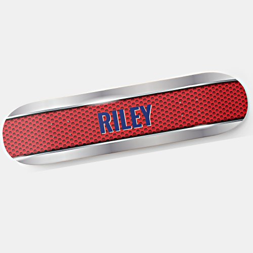 Add Name Initials Red with Silver Grey Steel Look Skateboard