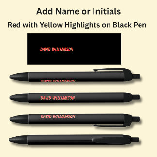 Add Name Initials Red + Yellow highlights on Black Pen