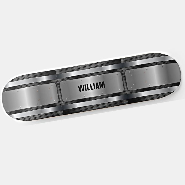 Add Name Initials Silver Grey Metallic Look Skateb Skateboard (Creator Uploaded)