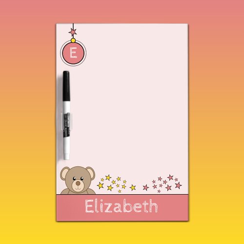 Add name initials teddy bear for kids pink dry erase board