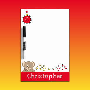 Add name initials teddy bear for kids red dry erase board