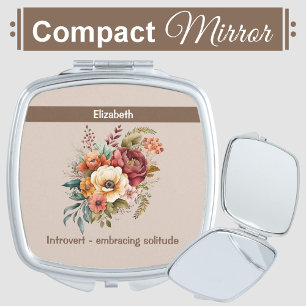 Add name introvert solitude floral brown compact mirror