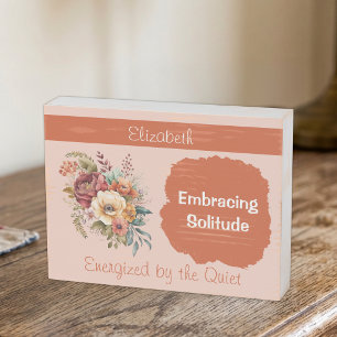Add name introvert solitude floral orange wooden box sign
