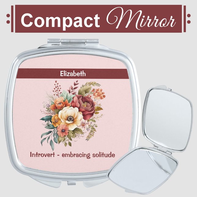 Add name introvert solitude floral pink compact mirror (Creator Uploaded)