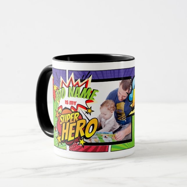 (ADD NAME) Is My SUPERHERO Custom PHOTO COMIC Mug (Front Left)