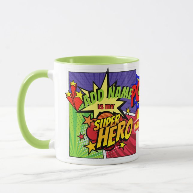 (ADD NAME) Is My SUPERHERO Personalized COMIC HERO Mug (Left)