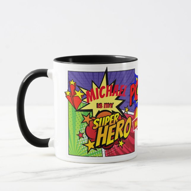 (ADD NAME) Is My SUPERHERO Personalized COMIC HERO Mug (Left)