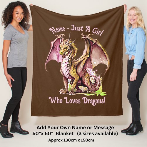 Add Name _ Just A Girl Who Loves Dragons Pink     Fleece Blanket