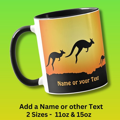 Add Name Kangaroos at Sunset Dusk Gold on Black Mug