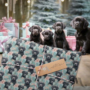 Add Name Labrador Puppy Modern Christmas Wrapping Paper