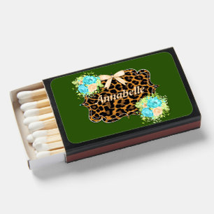 Add Name Leopard Spots Ribbon Floral Modern  Matchboxes