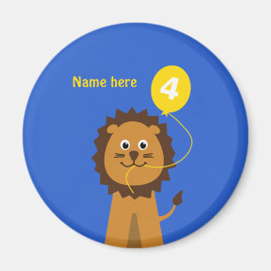 Add name lion 4th birthday blue magnet