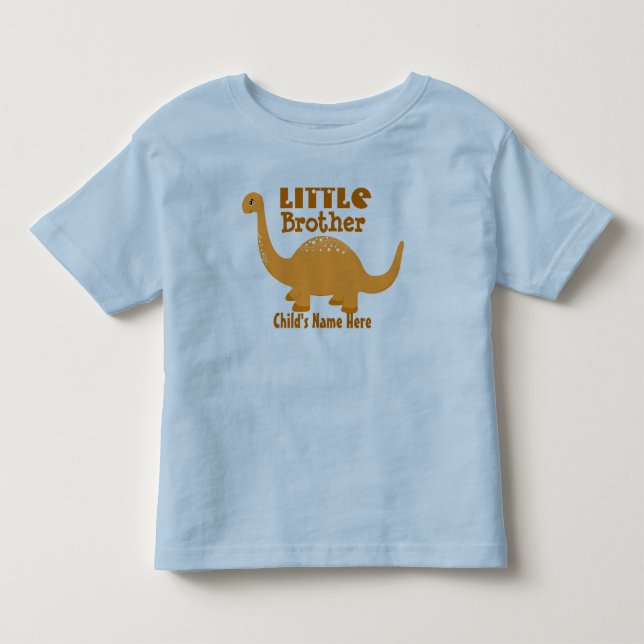 Add Name Little Brother Dinosaur Print Toddler T-shirt (Front)