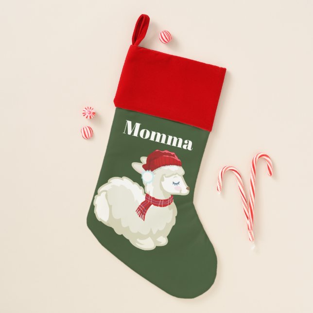 Add name llama Christmas Holiday stocking (Front)