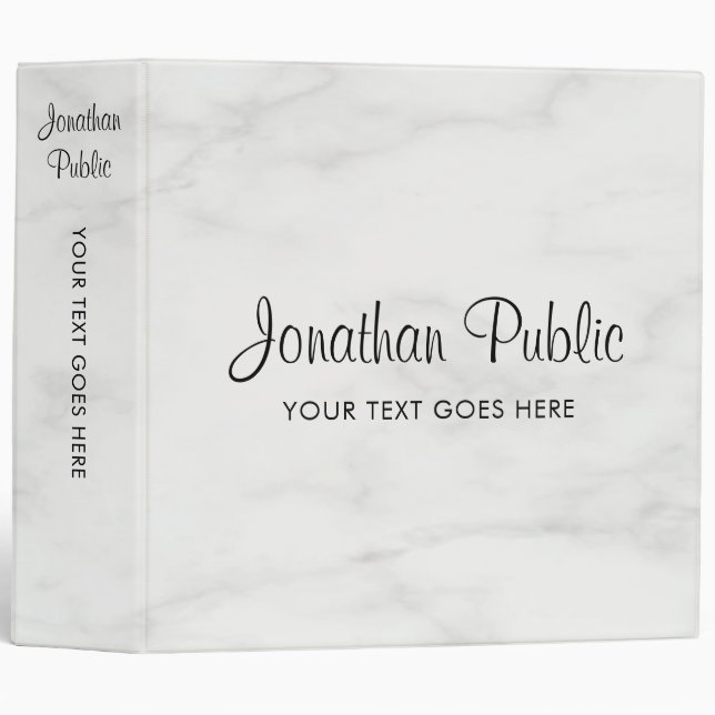 Add Name Logo Here Elegant White Marble Look 3 Ring Binder (Front/Spine)