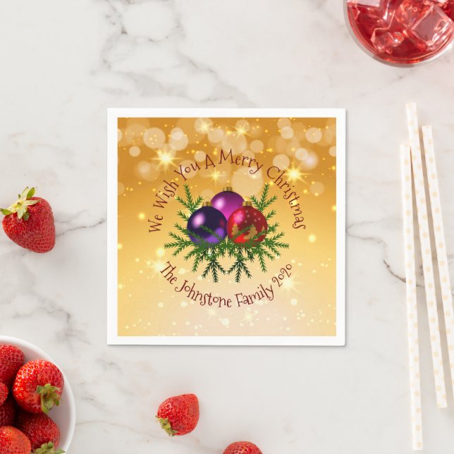 Add Name Matching Christmas on Gold  Cocktail Napkins (Insitu)