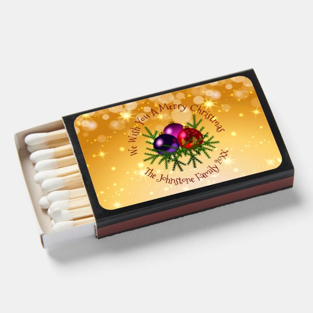 Add Name Matching Christmas on Gold   Matchboxes (Front Open)