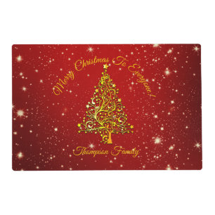 Add Name Matching Christmas Red Gold Tree Placemat