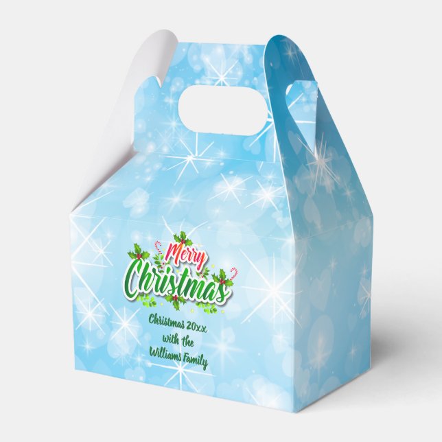 Add Name Matching Merry Christmas Blue Favor Box (Front Side)