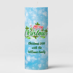 Add Name Matching Merry Christmas Blue Large Pillar Candle