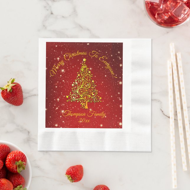 Add Name Matching Set Christmas Red Gold Tree  Napkins (Insitu)