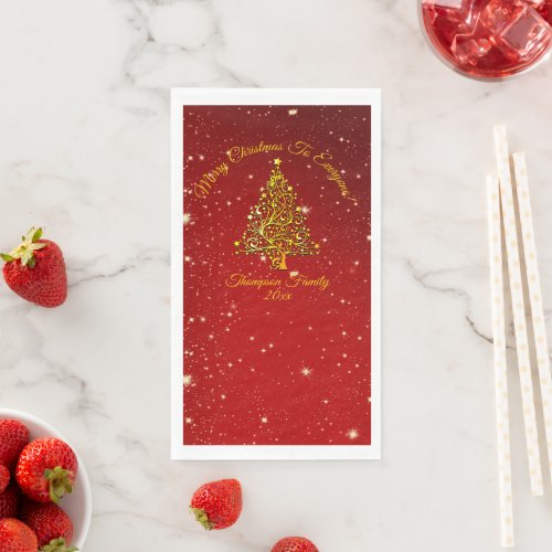 Add Name Matching Set Christmas Red Gold Tree  Paper Guest Towels