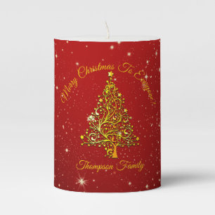 Add Name Matching Set Christmas Red Gold Tree  Pillar Candle