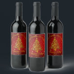 Add Name Matching Set Christmas Red Gold Tree Star<br><div class="desc">Wine Bottle Labels - Merry Christmas - Change the Message and the NAME / Year on this Red with Gold Tree and Stars Design - - - - See my store for more items with this design including Plates, Napkins, Coasters, Balloons, Bunting, Desserts, Favor Boxes and lots more table settings...</div>