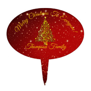 Add Name Matching Set Christmas Red Gold Tree Star Cake Topper