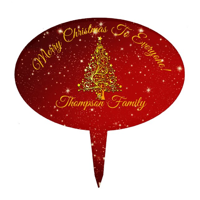 Add Name Matching Set Christmas Red Gold Tree Star Cake Topper (Front)