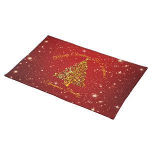 Add Name Matching Set Christmas Red Gold Tree Star Cloth Placemat