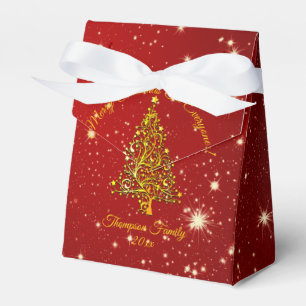 Add Name Matching Set Christmas Red Gold Tree Star Favor Boxes