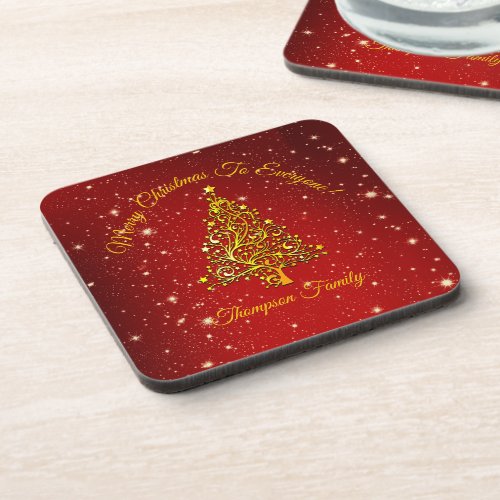 Add Name Matching Set Christmas Red Hard Plastic Beverage Coaster