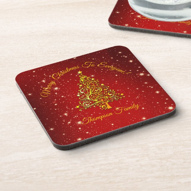 Add Name Matching Set Christmas Red Hard Plastic Beverage Coaster (Left Side)