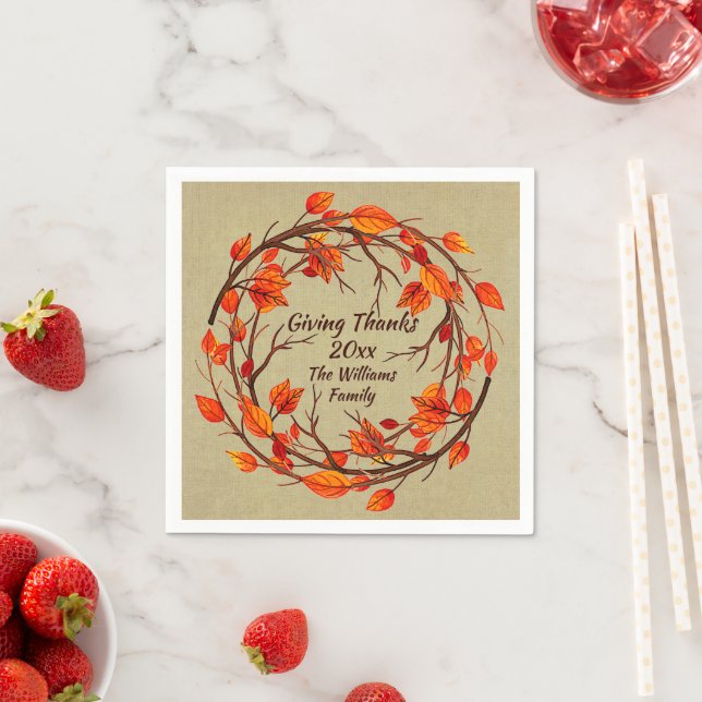 Add Name Matching Thanksgiving Autumn Cocktail Nap Napkins (Insitu)