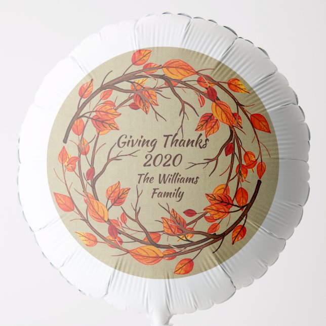 Add Name Matching Thanksgiving Autumn Leaf Large Balloon (Front)