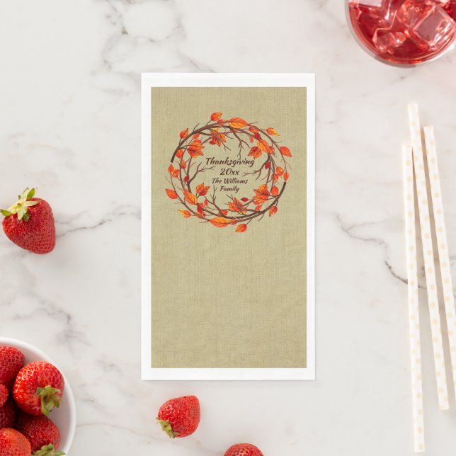 Add Name Matching Thanksgiving Autumn Paper Guest  Towels (Insitu)