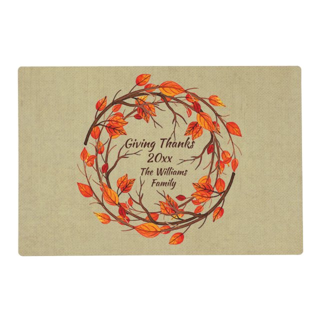 Add Name Matching Thanksgiving Autumn  Placemat (Front)