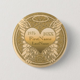 Add Name Memorial Angel Heart Pinback Button